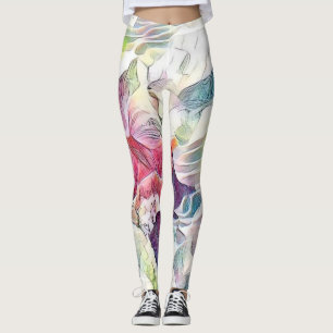 Roze zeeschelp in het zee waterverf schilderij leggings