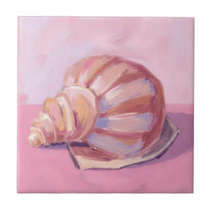 Roze zeeschelp Kust oceaan aquarel schilderij Tegeltje