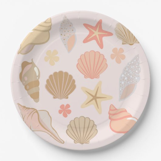 Roze Zeeschelpen Patroon Papieren Bordje (Voorkant)