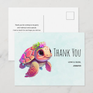 Roze Zeeschildpad Whimsical & Schattig Bedankt Briefkaart
