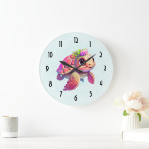 Roze Zeeschildpad Whimsical & Schattig Grote Klok