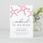 roze zeester | Weekendje op het strand uitnodiging (Staand voorkant)