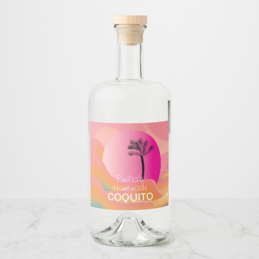 Roze Zelfgemaakte Coquito Recept Zakelijk Branding Likeurfles Etiket (Voorkant)