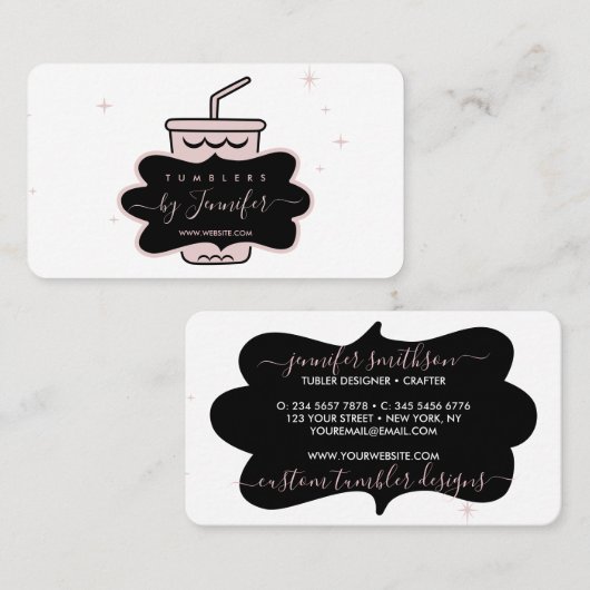 Roze zelfgemaakte mok tumbler visitekaartje (Voorkant / Achterkant)