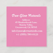 Roze zelfgemaakte organische natuurlijke huidverzo vierkante visitekaartje (Achterkant)