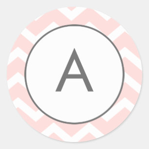 Roze Zig Zag Chevron Patroon Monogram Ronde Sticker
