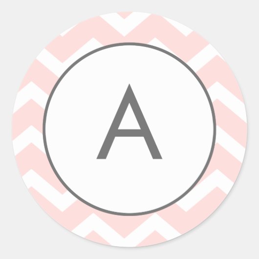 Roze Zig Zag Chevron Patroon Monogram Ronde Sticker (Voorkant)