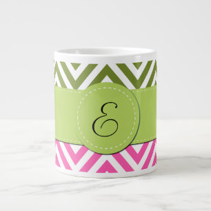 Roze zigzag, Groene Zigzag, Chevron, Monogram Jumbo Mok