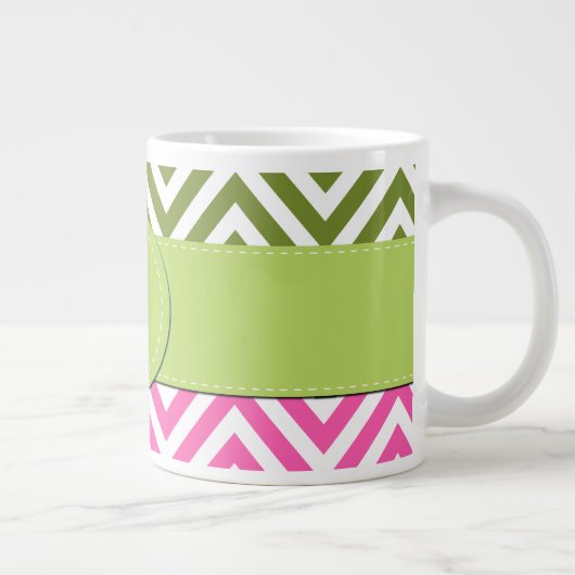 Roze zigzag, Groene Zigzag, Chevron, Monogram Jumbo Mok (Rechts)