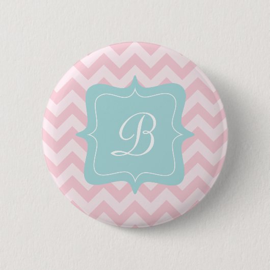 Roze Zigzag Monogram Ronde Button 5,7 Cm (Voorkant)