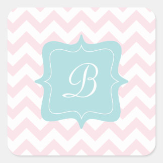 Roze Zigzag Monogram Vierkante Sticker