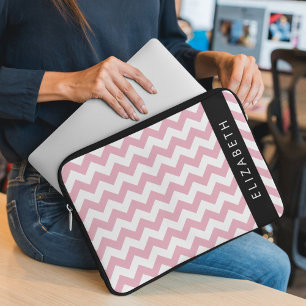 Roze Zigzag, Roze Chevron, Golfpatroon, Jouw naam Laptop Sleeve