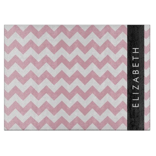 Roze Zigzag, Roze Chevron, Golfpatroon, Jouw naam Snijplank (Voorkant)