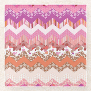 Roze zigzagachtergrond glazen onderzetter