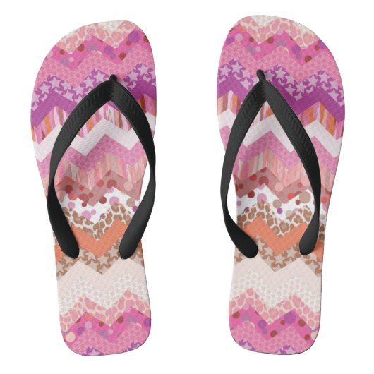 Roze zigzagachtergrond teenslippers (Voetbed)
