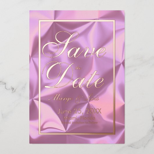 Roze zijde opslaan Datum Gold geperst Folie Uitnodiging (Voorkant)