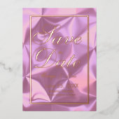 Roze Zijde Save the Date Goud Gedrukt Folie Uitnodiging (Voorkant)