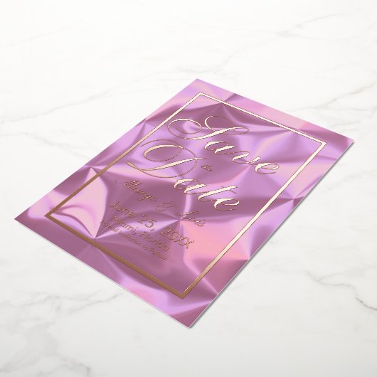 Roze Zijde Save the Date Goud Gedrukt Folie Uitnodiging (Gedraaid)