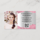 Roze zilver agaat marmer QR code foto Visitekaartje (Achterkant)