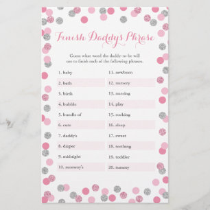 Roze zilver Baby shower Afwerking Phrase Game