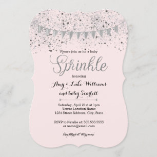 Roze Zilver Baby Sprinkle Meisje Douche Invite Kaart