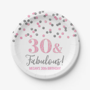 Roze zilver Confetti 30 en Fabulous Papieren Bordje