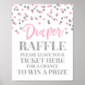 Roze zilver Confetti Diaper Raffle Baby shower Poster (Voorkant)