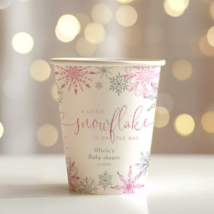 Roze zilver Een beetje sneeuwvlokken baby shower Papieren Bekers