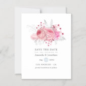 Roze Zilver en Wit Bloemen Bruiloft Save the Date Magnetische Uitnodiging (Voorkant)