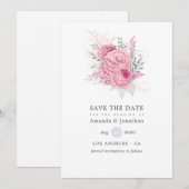 Roze Zilver en Witte Bloem Bruiloft Save the Date (Voorkant / Achterkant)