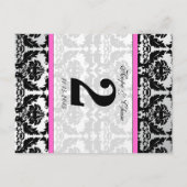 Roze, zilver en zwarte, Damastafel-nummerkaarten Briefkaart (Achterkant)
