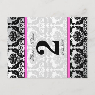 Roze, zilver en zwarte, Damastafel-nummerkaarten Briefkaart