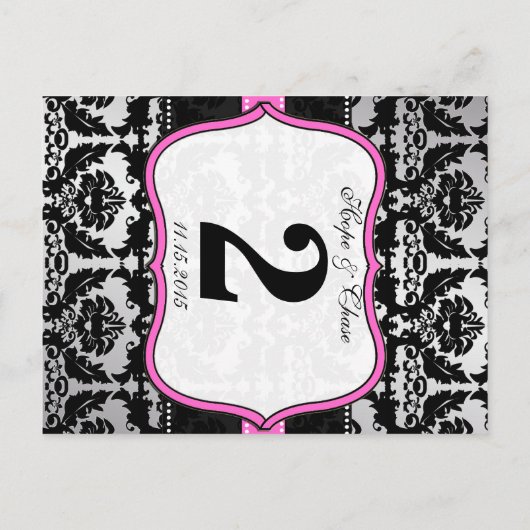 Roze, zilver en zwarte, Damastafel-nummerkaarten Briefkaart (Achterkant)