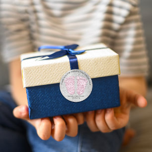 Roze zilver Feet Baby shower Favor Dankjewel Ronde Sticker