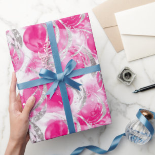 Roze Zilver Glam Abstracte Cirkels Verjaardag Cadeaupapier