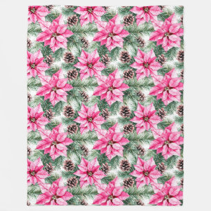 Roze Zilver Glam Poinsettia Bloemen Kerst Fleece Deken