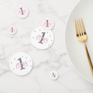 Roze & Zilver Glitter ONE 1e Verjaardagsfeestje Confetti
