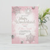 Roze Zilver Glitter Winter Baby Shower Uitnodiging (Staand voorkant)