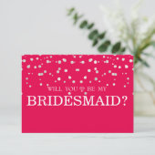 Roze zilver glitter zal je mijn Bridesmaid zijn Kaart (Staand voorkant)