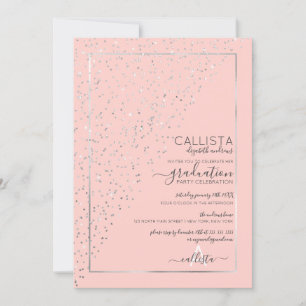 Roze Zilver Glitterende Diagonale Confetti Afstude Kaart