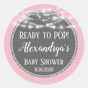 Roze zilver klaar voor Pop van Baby shower Favor T Ronde Sticker