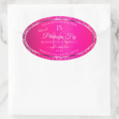 Roze Zilver met Glitter Initialen Productlabels Ovale Sticker (Tas)