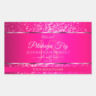 Roze Zilver met Glitter Initialen Productlabels Rechthoekige Sticker