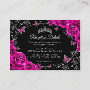 Roze Zilver Quinceanera Ontvangst Details Informatiekaartje