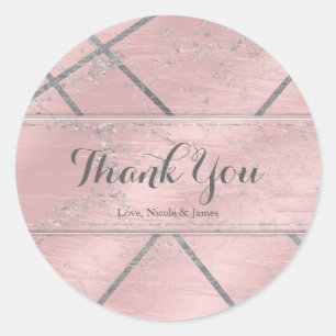 Roze & Zilver Satijn Glitter Glam Chic Feest Favor Ronde Sticker
