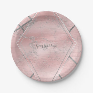 Roze & Zilver Satijn Glitter Glam Designer Stijl Papieren Bordje