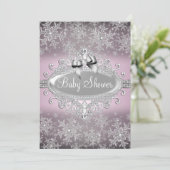 Roze zilver Sparkle Snowflake Baby shower nodigt u Kaart (Staand voorkant)