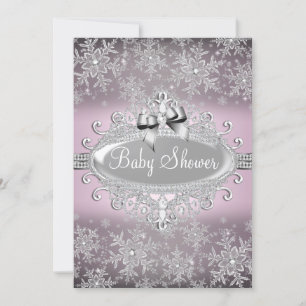 Roze zilver Sparkle Snowflake Baby shower nodigt u Kaart