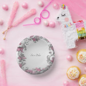 Roze Zilver Wit Bloemmotief Papieren Kommen (Feest)