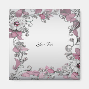 Roze Zilver Witte Bloem Magneet